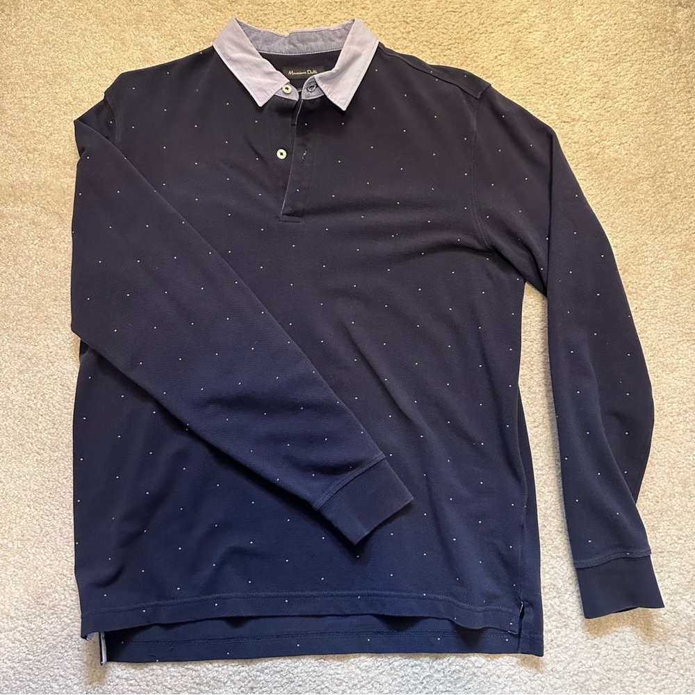 Massimo Dutti men’s long sleeve polka dot navy shirt M